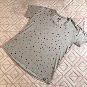 REI Co Op Women‘s Large Gray Shirt lightweight AOP Hiking Running Top P1193